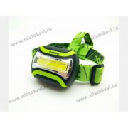 Фонарь налобный H3WCOB LED 1х3W LED ЗЕЛЕНЫЙ (БАТАРЕЙКИ 3АА) КОСМОС 26270