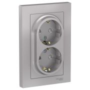 ATLAS АЛЮМИНИЙ РОЗЕТКА двойная с заземлением со шторками, 16А, Schneider Electric ATN000326