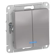 ATLAS АЛЮМИНИЙ 2-клавишный ВЫКЛЮЧАТЕЛЬ с подсветкой, 10А, Schneider Electric ATN000353