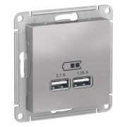 ATLAS АЛЮМИНИЙ USB РОЗЕТКА, 5В, 1 порт x 2,1 А, 2 порта х 1,05 А, Schneider Electric ATN000333