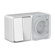 ATLAS PROFI IP54 Розетка 16А + выключатель 2-клавишный 10А СЕРЫЙ ATN543074
