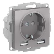 ATLAS АЛЮМИНИЙ РОЗЕТКА 16A с 2 USB A+A, 5В/2,4А, 2х5В/1,2А Schneider Electric ATN000330