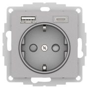 ATLAS АЛЮМИНИЙ РОЗЕТКА 16A с 2 USB A+C (5В/2,4А/3 А, 2х5В/1,5А) Schneider Electric ATN000332