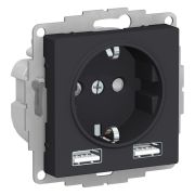 ATLAS КАРБОН РОЗЕТКА 16A c 2 USB A+A, 5В/2,4А, 2х5В/1,2 А, механизм ATN001030