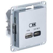 ATLAS АЛЮМИНИЙ USB РОЗЕТКА A + тип-C 45W высокоскор.заряд. QC,PD Schneider Electric ATN000329